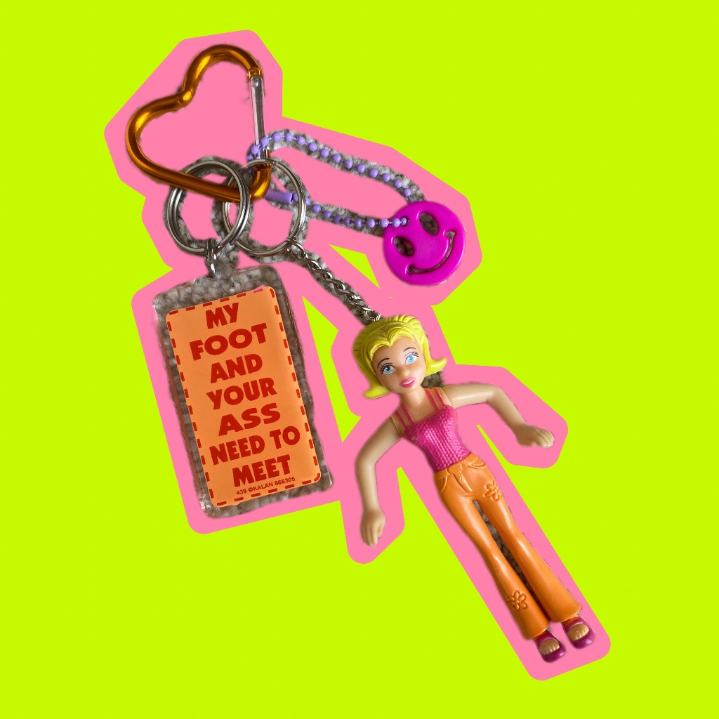Y2k Polly Pocket & A$$ Attitude Medium Bag Charm (Pink/Orange)